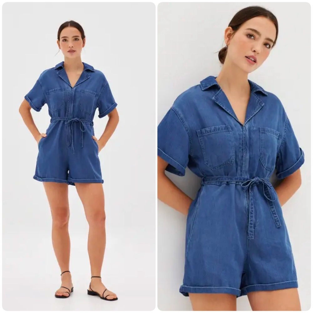Love, Bonito Juliane Denim Romper Size 4 Elastic Waist